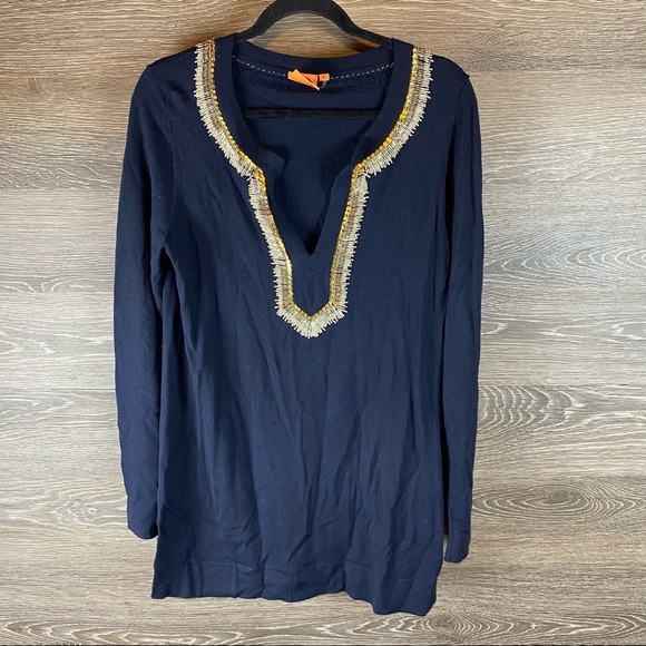 Tory Burch Tops - Tory Burch Beaded Blue Wool Tunic